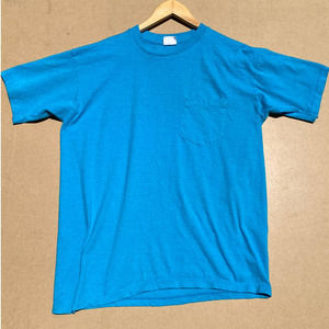 Vintage 80s Single Stitch Pocket-T Blank Large Light Blue Made in USA Mervyn's